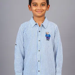 ZION Boys Classic Vertical Stripes Opaque Cotton Casual Shirt-image-34