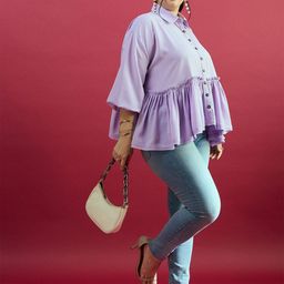 CURVE BY KASSUALLY Comfort Striped Spread Collar Three-Quarter Sleeves Casual Shirt-44