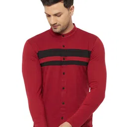 GLITO Comfort Striped Mandarin Collar Cotton Casual Shirt-image-18
