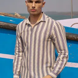 Dash and Dot Relaxed Cotton Striped Casual Shirt-image-75