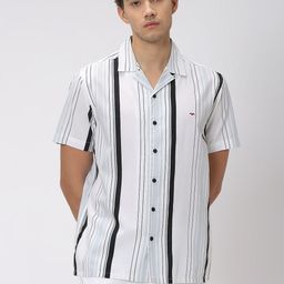 Mufti Slim Fit Vertical Striped Casual Cotton Linen Shirt-picture-13