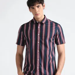 Flying Machine Men Blue Slim Fit Opaque Striped Casual Shirt-picture-41