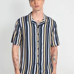 Flying Machine Slim Fit Vertical Striped Cuban Collar Casual Shirt-image-23