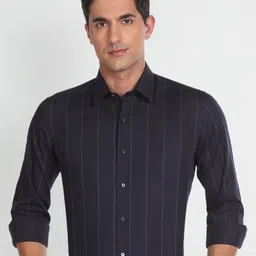 Arrow New York Slim Fit Twill Striped Formal Pure Cotton Shirt-image-90