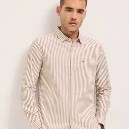 THE BEAR HOUSE Men Slim Fit Spread Collar Vertical Striped Cotton Casual Shirt-image-78