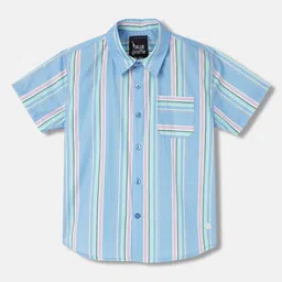 Blue Giraffe Boys Multi Striped Short Sleeves Cotton Casual Shirt-image-98
