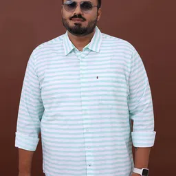 HIGHLANDER Plus Size Horizontal Striped Opaque Cotton Casual Shirt-picture-23