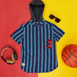 Pantaloons Junior Boys Striped Printed Hooded Neck Cotton Casual Shirt-image-96