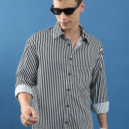 HIGHLANDER Vertical Striped Oversized Cotton Casual Shirt-image-63
