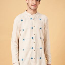 7 Alt by Pantaloons Floral Embroidered Band Collar Cotton Casual Shirt-image-79
