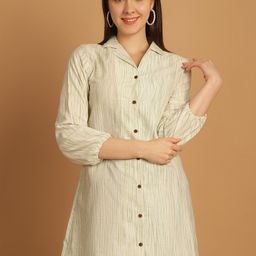 Aarsha Women Striped Shirt Collar Cuffed Sleeves Shirt Style Shirt-33