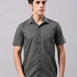 Klub Fox Men Slim Fit Micro Checks Opaque Striped Casual Shirt-image-32