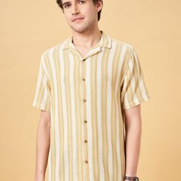 7 Alt by Pantaloons Vertical Stripes Cuban Collar Short Sleeves Cotton Casual Shirt-picture-9