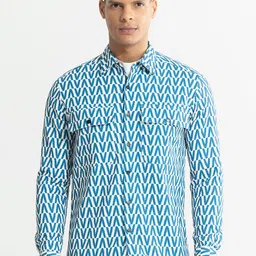 Snitch Blue & White Zig Zag Printed Classic Tailored Fit Casual Shirt-image-18