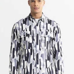Snitch White Classic Tailored Fit Opaque Printed Casual Shirt-image-23