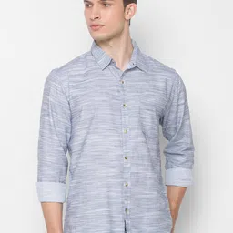 SNX Classic Self Design Textured Spread Collar Tailored Fit Cotton Casual Shirt-image-73