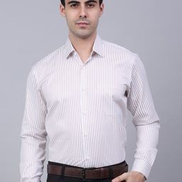 JAINISH Men White Classic Striped Pure Cotton Formal Shirt-image-85