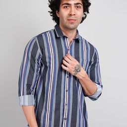 TIM PARIS Vertical Stripes Opaque Cotton Casual Shirt-image-38