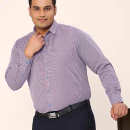 Sztori Plus Size Relaxed Micro Checks Opaque Striped Cotton Formal Shirt-20