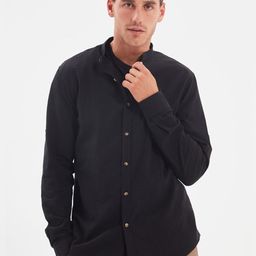 Trendyol Men Black Slim Fit Solid Cotton Casual Shirt-picture-7