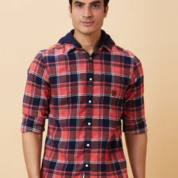Being Human Tartan Checks Hooded Neck Long Sleeves Cotton Slim Fit Shacket-image-34