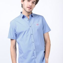 LOCOMOTIVE Men Blue Solid Slim Fit Casual Cotton Shirt-image-74