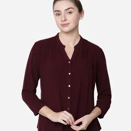 IDENTITI Women Maroon Solid Standard Slim Fit Casual Shirt-picture-29