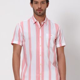 Mufti Slim Fit Vertical Stripes Spread Collar Short Sleeves Cotton Casual Shirt-image-29