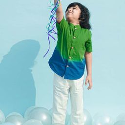 Tiber Taber Boys Green & Blue Ombre Smart Regular Fit Cotton Casual Shirt-image-30