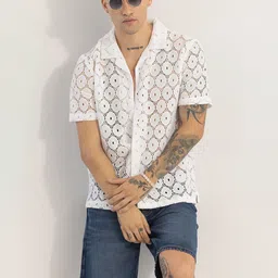 Snitch Men Classic Boxy Sheer Printed Casual Shirt-image-73
