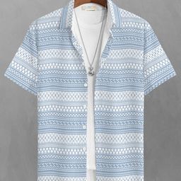 BULLMER Geometric Printed Short Sleeves Spread Collar Casual Shirt-image-12