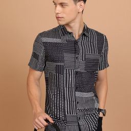 HIGHLANDER Grey Slim Fit Geometric Printed Casual Shirt-image-47