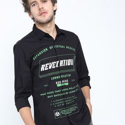 HIGHLANDER Men Black Slim Fit Printed Casual Cotton Shirt-image-50