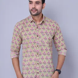 Nation Polo Club Men Olive Green Comfort Slim Fit Floral Printed Casual Shirt-image-29