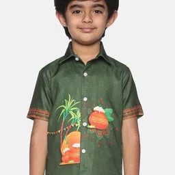 Sethukrishna Boys Olive Green Printed Casual Shirt-86