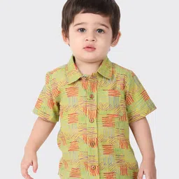 Fabindia Boys Olive Green Printed Casual Shirt-image-57