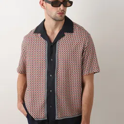 SELECTED Geometric Printed Cuban Collar Oversized Casual Shirt-image-45