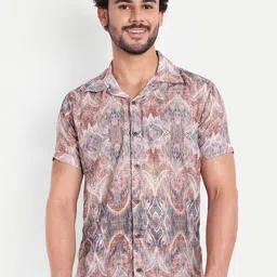 FILO HEVIS Classic Abstract Printed Cotton Linen Cutaway Collar Casual Shirt-image-33