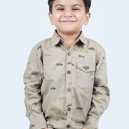 Little Llama Boys Comfort Conversational Printed Spread Collar Pure Cotton Casual Shirt-image-93