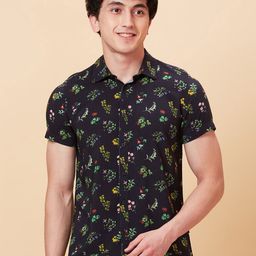 Being Human Slim Fit Floral Print Spread Collar Short Sleeves Casual Shirt-image-66