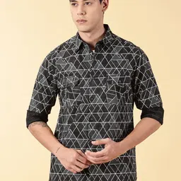 VALEN CLUB Slim Fit Geometric Printed Cotton Casual Shirt-picture-17