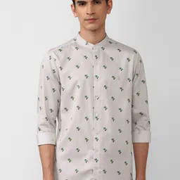 SIMON CARTER LONDON Slim Fit Printed Mandarin Collar Long Sleeves Cotton Casual Shirt-image-16