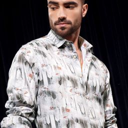 LOCOMOTIVE Luxe Men Dobby Textured Abstrack Cuban Collar Relaxed Shirt-image-50