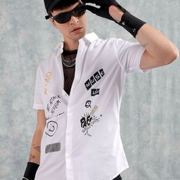 The Indian Garage Co Slim Fit Typography Printed  Pure Cotton Casual Shirt-image-81
