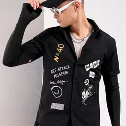 The Indian Garage Co Slim Fit Graphic Printed Spread Collar Pure Cotton Shirt-image-34