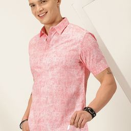 HERE&NOW Classic Self Design Spread Collar Slim Fit Cotton Casual Shirt-picture-9