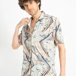 Banana Club Classic Abstract Printed Spread Collar Curved Slim Fit Casual Shirt-image-39