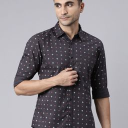 Joven Geometric Printed Slim Fit Cotton Casual Shirt-image-67