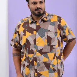 HIGHLANDER Plus Size Abstract Printed Cotton Shirt-image-81