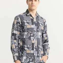 Snitch Grey Classic Slim Fit Opaque Printed Casual Shirt-image-13